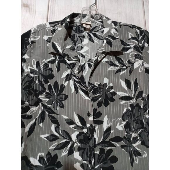 Covington Shirt Ladies Large Petite Button Front Short Sleeve Gray Black Floral - Picture 5 of 9